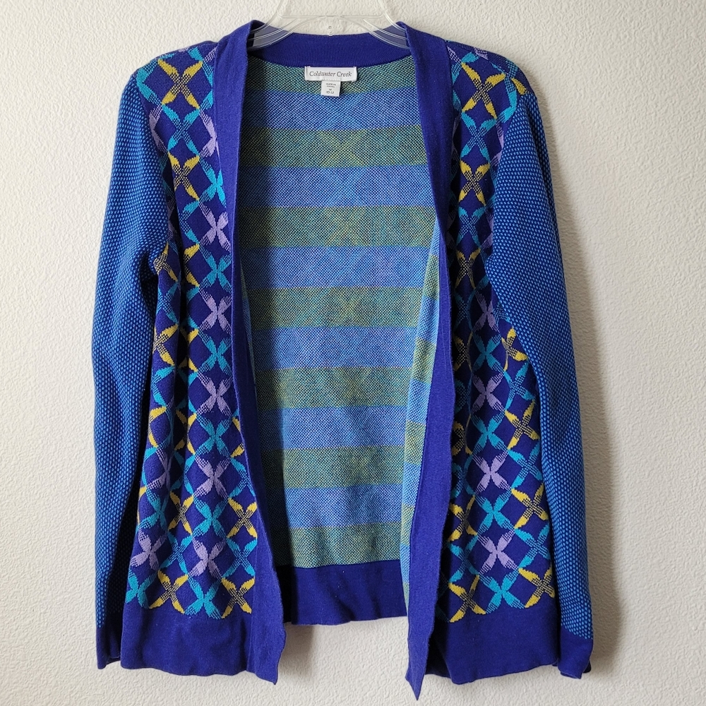 Coldwater Creek Open Front Cardigan Sweater Geometric Mixed Pattern